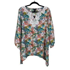 NWT Robert Louis Floral Embroidered Bell Sleeve Top Size XL